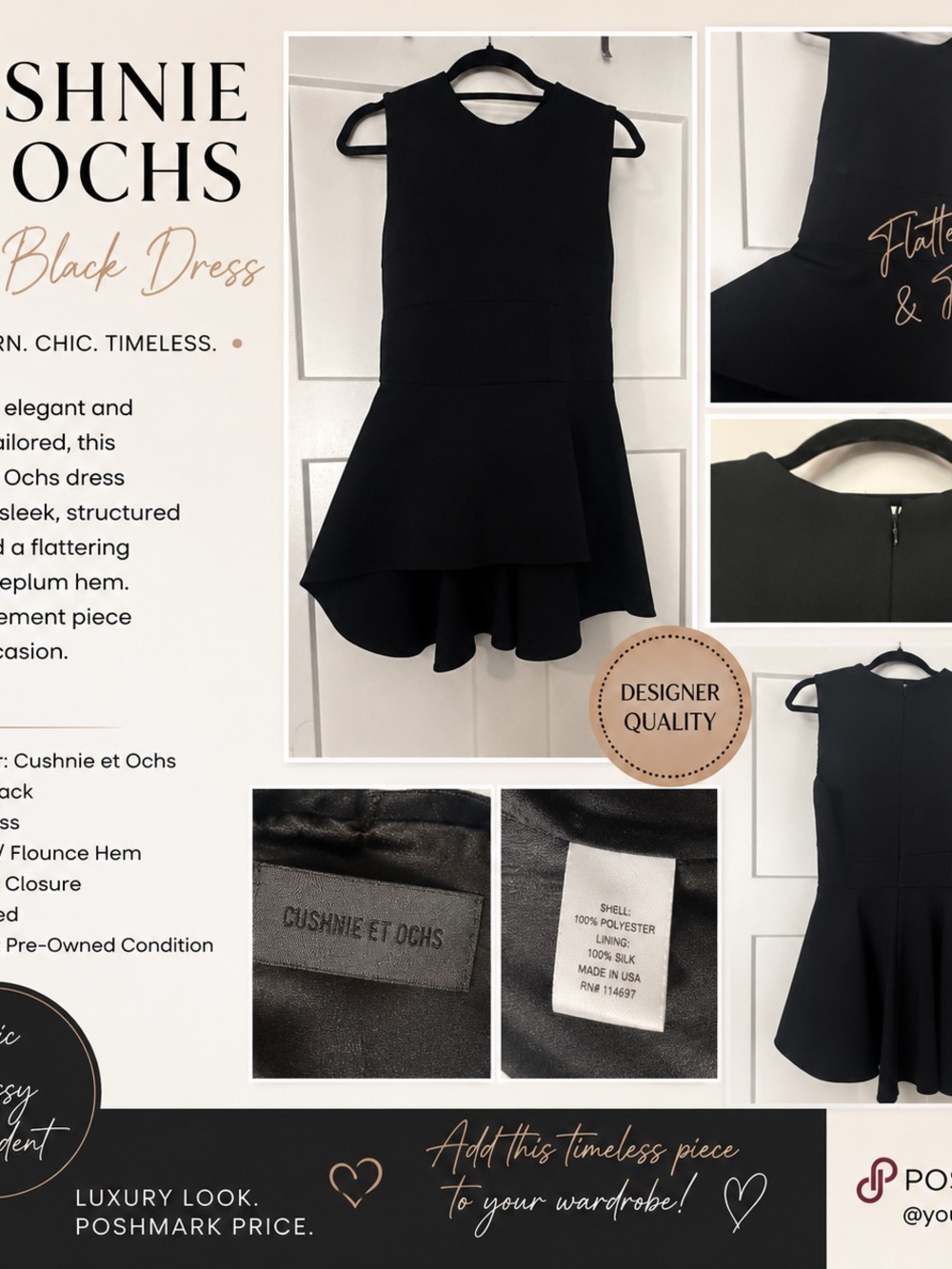 Cushnie et Ochs Black Sleeveless High-Low Peplum Top